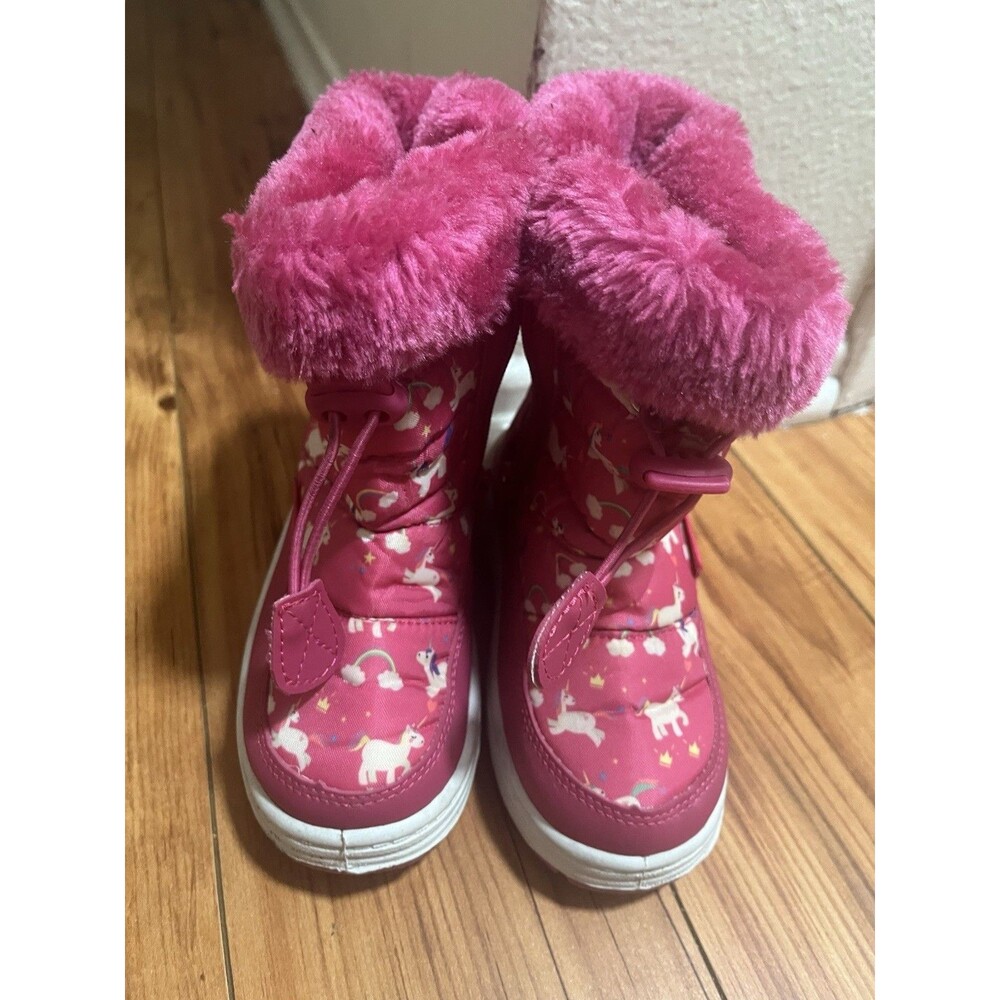 Girls' Pink Faux Fur Trim Winter Snow Boots Size 8 US